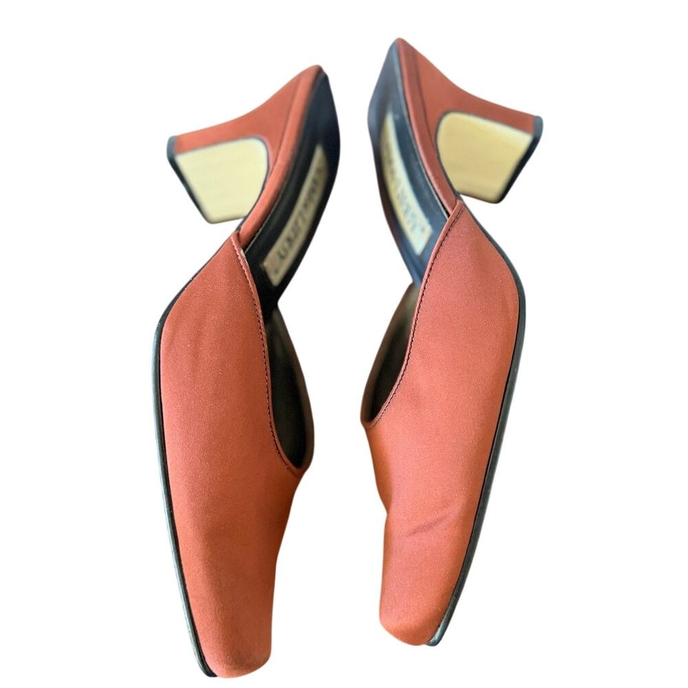 Y2k 90s Minimalist Orange Red Rust Satin Square Toe Chunky Kitten Heel